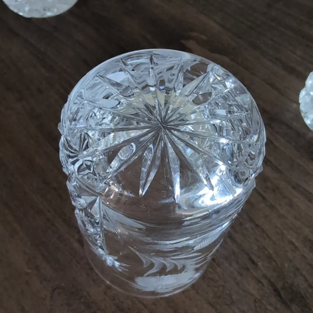 4 Vintage Etched Cut Crystal Thistle Rocks Glasses Set Old Fashioned Tumblers